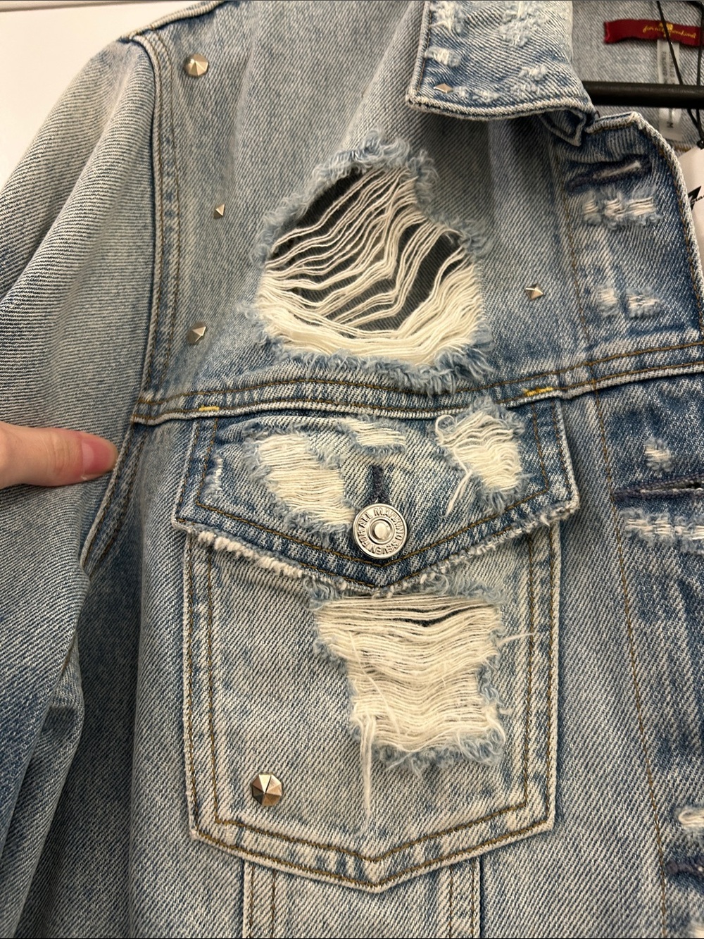 NWT! 7 For All Mankind Oversized Distressed Denim Jacket With All Over Studs! M! - Picture 5 of 16